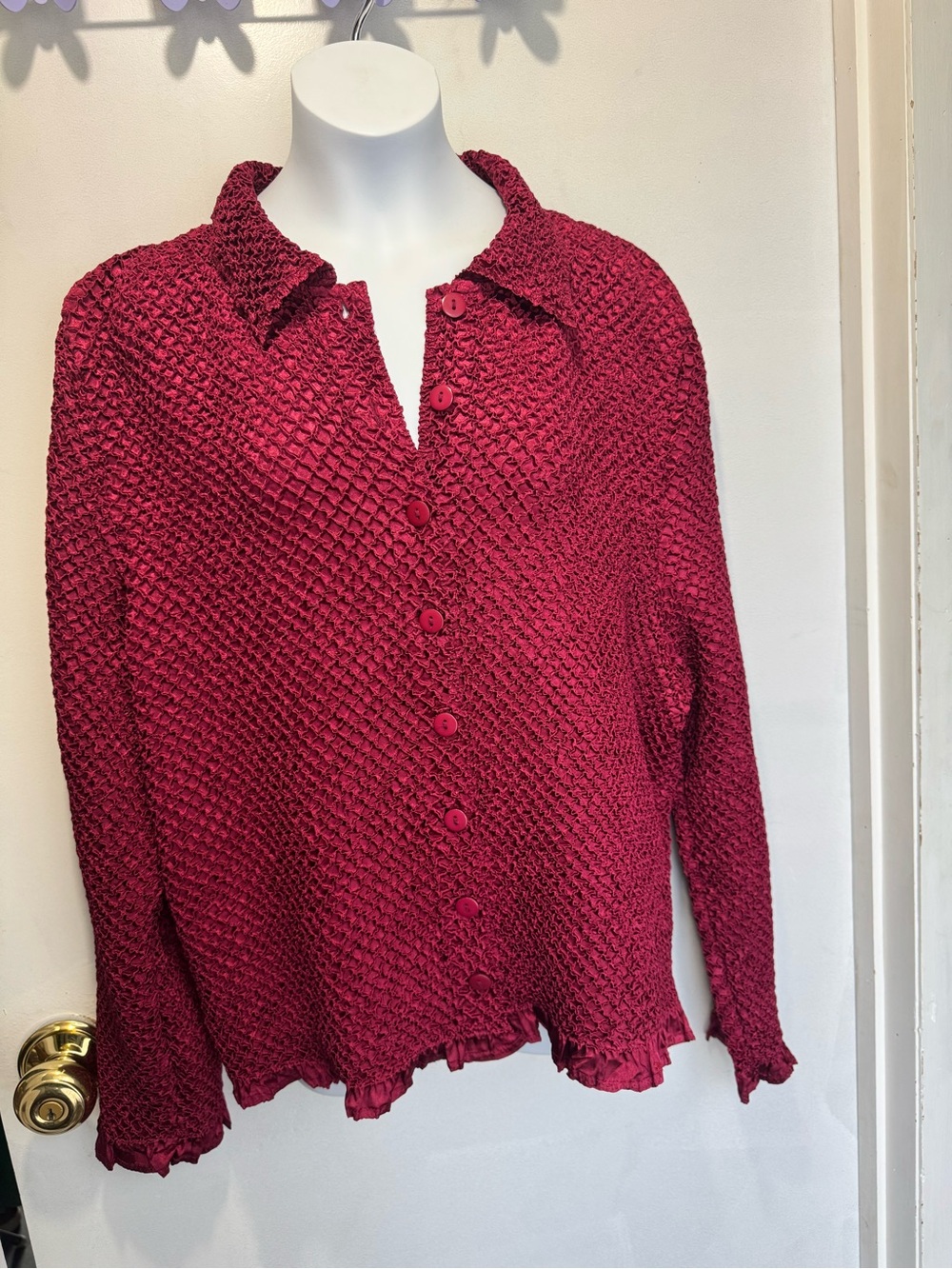 Bala Textured Button-Down Shirt in Deep Raspberry
